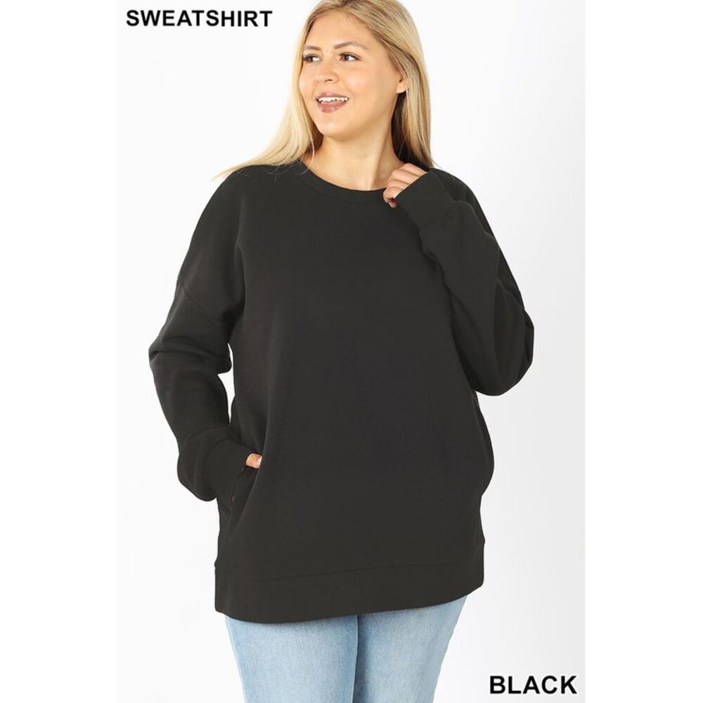 World of Leggings Round Crew Neck Plus Size Sweatshirt with Side Pockets